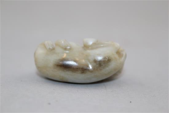 A Chinese white and black jade group of a monkey and a recumbent horse, 19th century, 4cm.